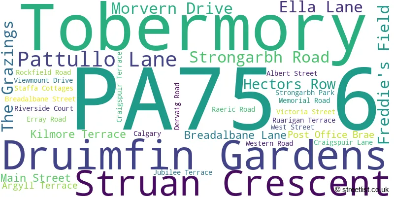 A word cloud for the PA75 6 postcode